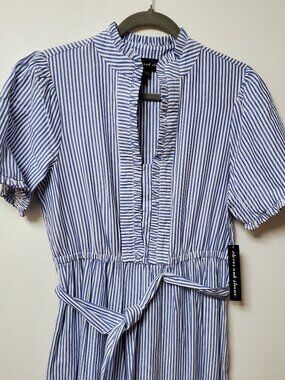 Blue Stripes Cotton Maxi Tiered Summer Dress
